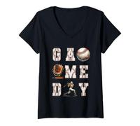 Donna Game Day Mazza da baseball guanto palla Maglietta con Collo a V