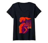 Donna Game Face Always On - Bold Women's Sports Motivational Maglietta con Collo a V