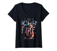 Donna Game of Thrones Ice And Fire Drogon Versus Ice Dragon Maglietta con Collo a V