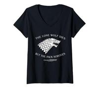 Donna Game of Thrones Stark The Pack Survives Maglietta con Collo a V