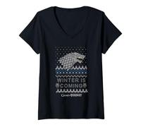 Donna Game of Thrones Winter Is Coming Natale Maglietta con Collo a V