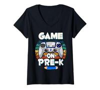 Donna Game On Pre-K Back To School Divertente Gamer Insegnante Studente Tee Maglietta con Collo a V