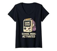 Donna Game Over School Mode Attivato Divertimento Bambini torna a scuola Maglietta con Collo a V