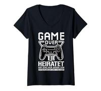 Donna Game Over Si sposa Siamo Solo Punti Esperienza Qui! Maglietta con Collo a V