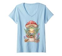Donna Gamer Cottagecore Frog Cozy Video Game Pixel Art Estetica Maglietta con Collo a V
