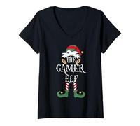 Donna Gamer Elf - Pigiama natalizio per gli amanti dei giochi Maglietta con Collo a V