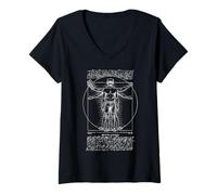 Donna Gamer Gaming Uomo Vitruviano Leonardo da Vinci Gioco Vintage Maglietta con Collo a V
