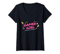 Donna Gamer Girl Cute Video Game Birthday Retro Party Gamer Girls Maglietta con Collo a V