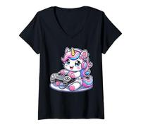 Donna Gamer Girl Unicorn compleanno - Cute Kawaii Gaming Unicorn Maglietta con Collo a V