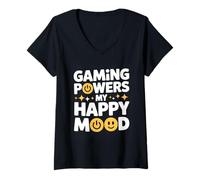 Donna Gamer Mood Booster Positive Pixel Maglietta con Collo a V