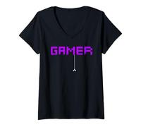 Donna Gamer Pixel Old School Men Women Arcade Gaming Gift Maglietta con Collo a V