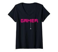Donna Gamer Pixel Old School Men Women Arcade Gaming Gift Maglietta con Collo a V