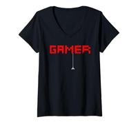 Donna Gamer Pixel Old School Men Women Arcade Gaming Gift Maglietta con Collo a V