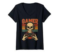 Donna Gamer Skull: Cuffie da Gioco dal Design retrò Maglietta con Collo a V