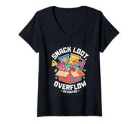 Donna Gamer Snack Loot Overflow Pixel Graphic Maglietta con Collo a V