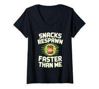 Donna Gamer Snack Respawn Timing Pixel Graphic Maglietta con Collo a V