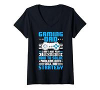 Donna Gaming Dad I Don't Just Play I Teaching My Son How To Solve PRO Maglietta con Collo a V