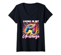 Donna Gaming - Living In My Universe Maglietta con Collo a V