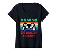 Donna Gaming My Kind Of Therapy Retro Console Gamer Videogiochi Maglietta con Collo a V