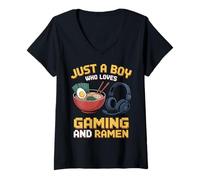 Donna Gaming Solo Un Ragazzo Che AMA Il Gioco E Ramen Divertente Gamer Maglietta con Collo a V