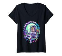 Donna Gaming To The Moon Scoiattolo Astronauta Divertente Sci-Fi Meme Maglietta con Collo a V