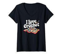 Donna Gancio per Coperte in Filato I Love Crochet Craft Maglietta con Collo a V