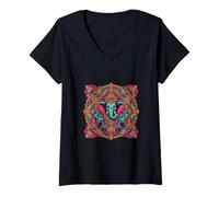 Donna Ganesh Simbolo Yoga Indù Elefante Dio Ganesha Puja Maglietta con Collo a V