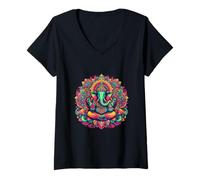 Donna Ganesh Simbolo Yoga Indù Elefante Dio Ganesha Puja Maglietta con Collo a V