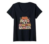 Donna Gangsta retrò Divertente, Dio Non Voglia Che io Sia Un Gangsta sensibile Maglietta con Collo a V