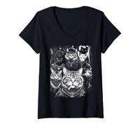 Donna Gangster Cats Quartiere Hip Hop Cat Mafia Pet Squad Maglietta con Collo a V