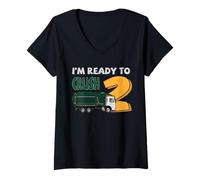 Donna Garbage Truck 2° Compleanno Crush 2 Kids Party Design Maglietta con Collo a V