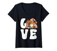 Donna Garden GNOME Love Fall Graphic for Women with Pumpkin Truck Maglietta con Collo a V