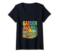 Donna Garden Mood Colourful Vegetable Flower Garden Scene Maglietta con Collo a V
