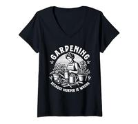 Donna Gardening Because Murder Is Wrong Gardener Plant Lady Mom Maglietta con Collo a V