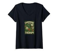 Donna Gardening is My Therapy Arte Colorata di Piante e Fiori Maglietta con Collo a V