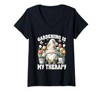 Donna Gardening Is My Therapy Cute Summer Gnome With Tulip Flower Maglietta con Collo a V