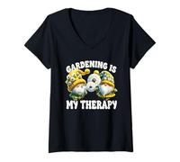 Donna Gardening Is My Therapy For Dandelion Lover Spring Gnome Maglietta con Collo a V