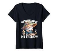 Donna Gardening Is My Therapy Funny Saying For Garden Gnome Lover Maglietta con Collo a V