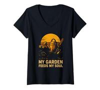 Donna Gardening My Garden Feeds My Soul Vintage Botanico da donna Maglietta con Collo a V
