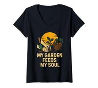 Donna Gardening My Garden Feeds My Soul Vintage Botanico da donna Maglietta con Collo a V