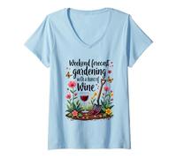 Donna Gardening Wine Weekend Forecast Funny Wine Lover Maglietta con Collo a V