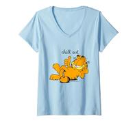 Donna Garfield Chill out Retro Vibe Comic Lazy Cat, Idea Regalo Maglietta con Collo a V