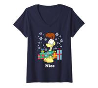 Donna Garfield Christmas Odie Nice List Maglietta con Collo a V