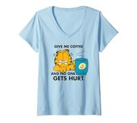 Donna Garfield Coffee Comic Art Art - Gatto mattutino Blues Humor Maglietta con Collo a V
