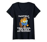 Donna Garfield Front And Back Western Good Bad Hungry Cartoon Maglietta con Collo a V