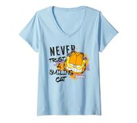 Donna Garfield, Gattino Sorridente per Amanti delle Lasagne Maglietta con Collo a V