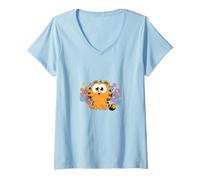 Donna Garfield Kawaii Chibi Surrounded with Flowers Maglietta con Collo a V