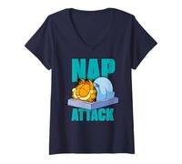 Donna Garfield Nap Time Sleepy Stanco Gatto 80s 90s Cartoon Classic Maglietta con Collo a V