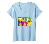 Donna Garfield - Opera d'Arte in Stile retrò con Personaggi Multipli Maglietta con Collo a V