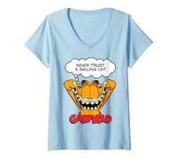 Donna Garfield Sneaky Cheeky Cat Kitty LOL, Classico dei Cartoni Animati degli Anni '80 e '90 Maglietta con Collo a V